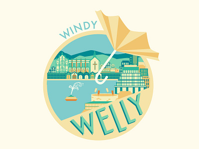 Windy Wellington illustration kiwi logo new zealand nz sticker wellington