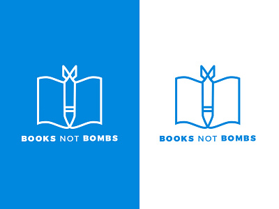 Books not Bombs logo blue books not bombs future hope line logo peace refugee student syria