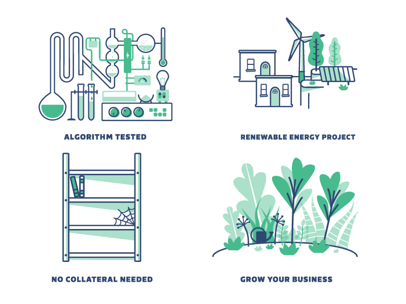 Loans for Clean Energy Projects algorithm business clean grow icons illustrations line renewable energy