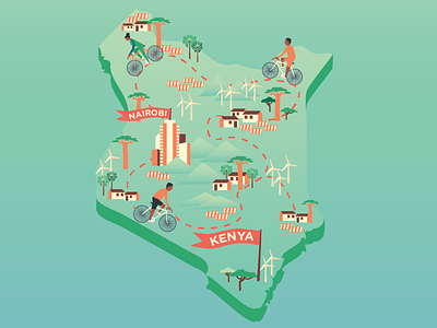 Map of Kenya bike business clean grow illustrations kenya renewable energy