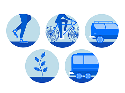 Study in Blue bike blue bus car illustration plant transport vector