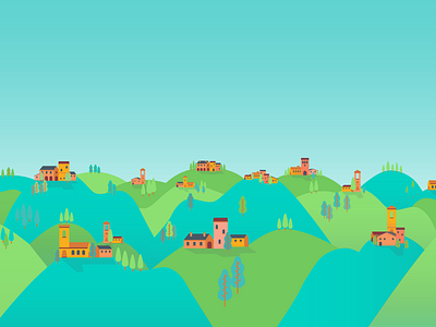 Rolling hills airbnb hills houses illustration italy vector