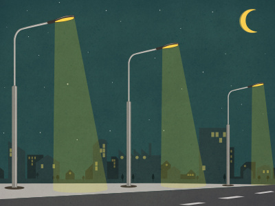 floor lamp illustration city illsutration illustrator journal lamp light mag moon road town vector