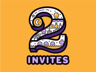 Two Dribbble Invites 2 dribbble fortune graveyard halloween invites magic recruit spooky witch