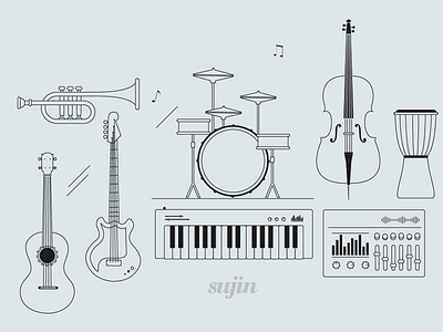 instruments 2ddesign cello drum guitar keyboard mixeer motiongraphic piano sujinyang trumpet