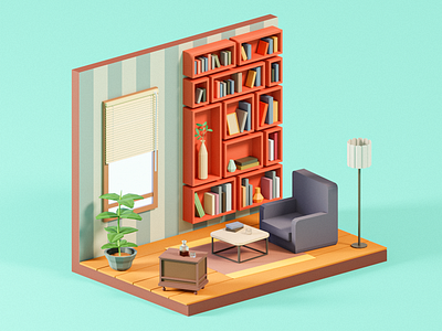 Reading Room 3d 3d art 3d design book books colorful cute illustration library low poly read reading