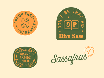 SASSAFRAS 4 badge branding design logo proofreading sasafrass sass vector