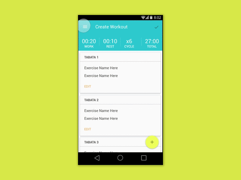 Tabata App V1 android drawer fab materialdesign menu mobile popup tabata timer v1 wireframe workout