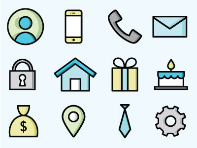 Field Color Icons birthday color icons home line icons location money phone professional icons profile security settings shadows