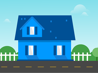 Blue House Illustration blue building house illustration long shadow material design monochromatic suburbia