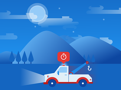 Roadside Assistance Illustration android emergency illustration ios material monochromatic night tow truck truck walkthrough