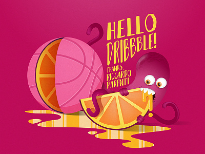 Hello Dribbble! alien eat octopus orange