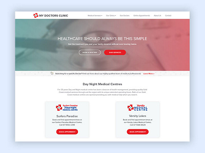 My Doctors Clinic clean design health homepage landing page red ui ux warm web website