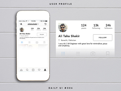 User Profile - Daily UI #006 (First Attempt) app challenge daily designing instagram minimal mobile page profile redesign ui user