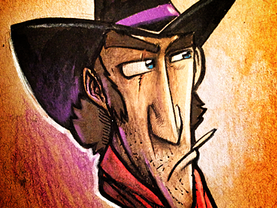 Bad Cowboy colored pencils illustration sketchbook