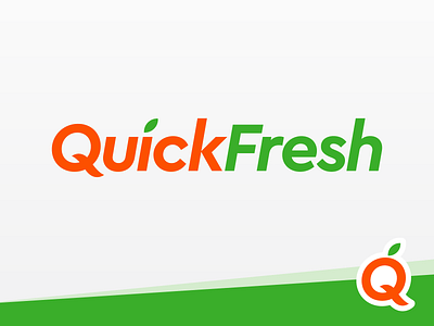 QuickFresh brand food fresh green illustration leaf logo orange vector wordmark