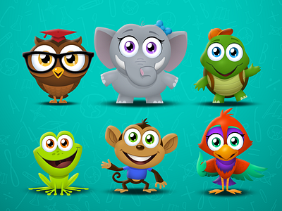 Timely Tutor Characters animals app cartoon characters illustrations vector