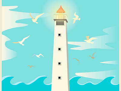 lighthouse and seagulls_3 vector