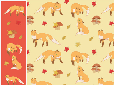 fox, pattern, foxes, animal, illustration, cute, seamless, set, red