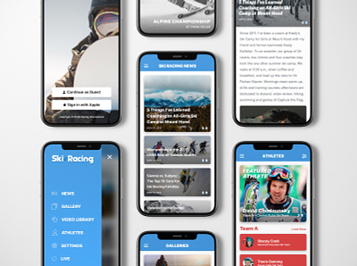 US Ski Team - Ski Racing app articles athletes clean design menu mobile ski ski racing splash splash screen sports sports app ui ux winter