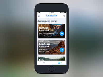 Campgrounds Nearby app atomic campgrounds camping clean design gps hiking location based mobile ui ux