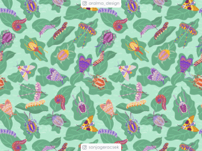 Creepy Crawlies after effects animation aralma illustration lara mascareno loop loop animation looping motion design motion graphics pastel pattern repeater surface surface design surface pattern