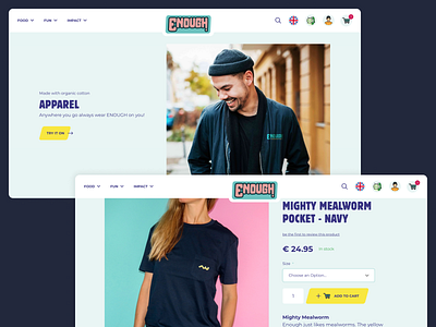 Webshop for Enough insects bold categories category change the world enough environment food impact insects magento2 overview responsive shirts strong message webshop