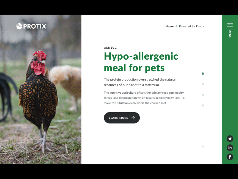 Webdesign Protix animation big breadcrumb clean farm full screen green hero hypo allergenic image images menu scroll scroll animation side menu sidebar web webdesign white wordpress