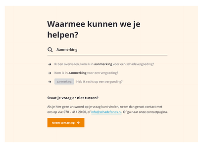 Schadefonds hulp bij informatie beige clean content fonds hands help hulp illustration information orange question schade search smart web webdesign