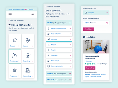 Care, zorg blue clean define doorways filter flaticon fysio green icons location locations mobile nursing overview physiotherapy pink search webshop website white