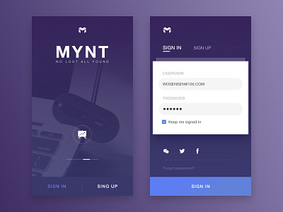 Remote control app "MYNT 4.0" -Sign animation card connect design forgot login password sign sign in ui