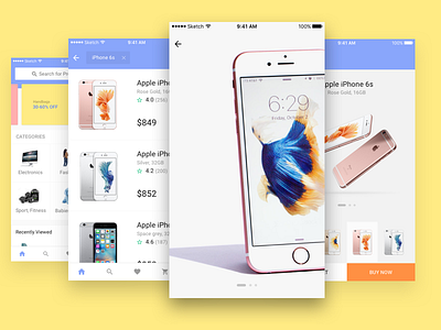 Ecommerce app screens