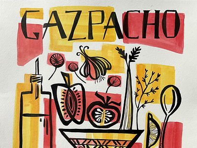 Gazpacho advertising branding design editorial graphic design illustration logo olive oil onion pepper spain tomato typography