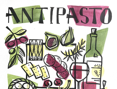 Antipasto advertising branding charcuterie design editorial graphic design grazing board illustration logo mozzarella olives typography wine