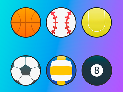Set of 6 Sports Balls Vector Icons - FREE
