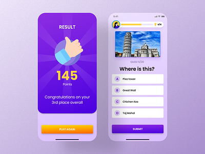 Quizz app - iOS screens app brain ios mobile question quizz result triva