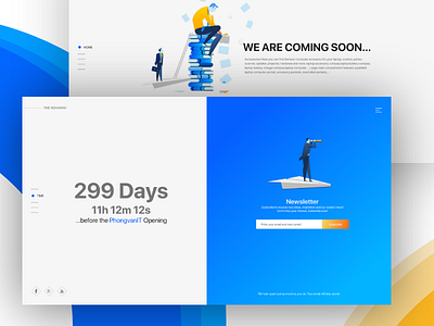 Coming soon page blue coming soon count down date illustration illustrations landing page time