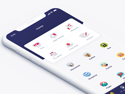 Home page - Personal finance IOS application blue category drag drop flip home icon illustrations iphone white x