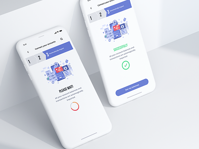 Connecting bank account - Mobile app credit union account bank connect connecting illustraion iphone x loading screen mobile step wait