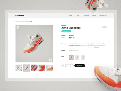 First screen for a sneaker detail page add to cart clean concept design example gallery intro minimalist modern product design run shop simple sneakers store ux ux design web design webdesign website