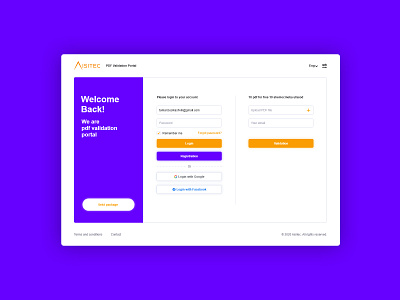 Welcome page for Validation system design ui ux web