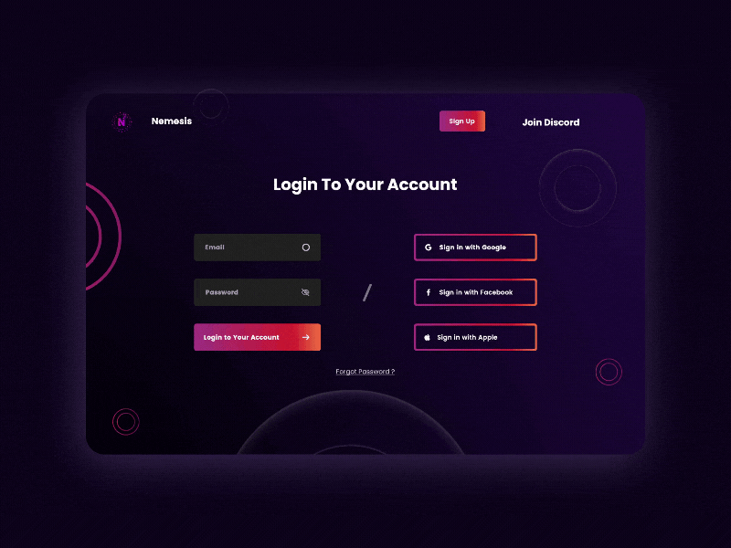 Login Page Web design for Nemesis Brand