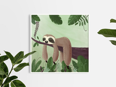Lazy Day animal cute design graphic design green illustration jungle lazy procreate sleep sloth