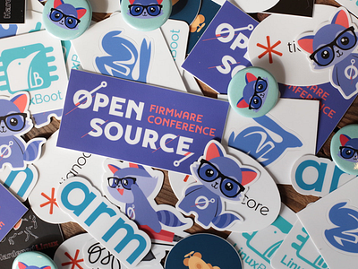 Open source firmware conference merchandise animal buttons cute illustration racoon sticker swag