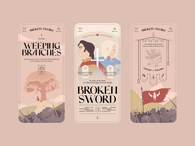 Broken Sword — Mobile Screens broken sword grotesque tragedy illustration novel personal project story of a confrontation ui ux web