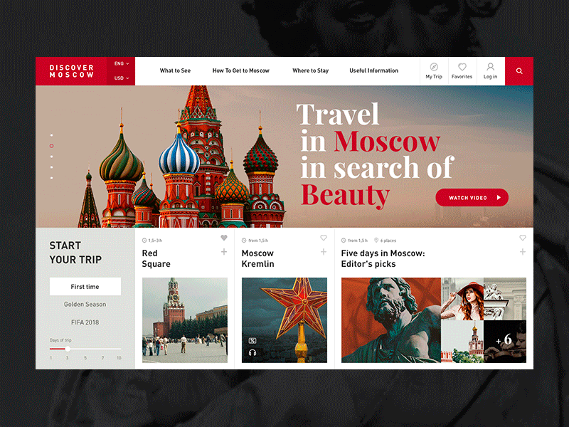 DM: Main Page design desktop discover fullscreen moscow travel trip ui ui ux