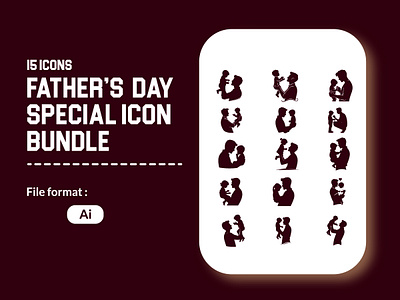 Father's Day Love Icon Bundle: 15 Heartwarming Icons dad daddy day design father happy holiday icon illustration love poster vector