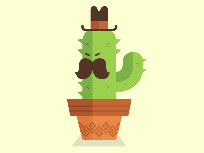 Angry hat-wearing cactus sporting a sweet moustache cactus hat moustache