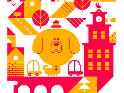 Business boy goes to town cute dog graphicdesgin illustration minimal print vector
