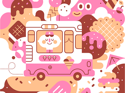 Ice-cream van cute illustration vector
